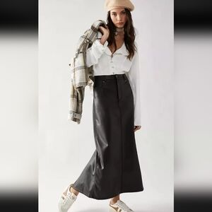 NEW W/TAGS Sz 0/2 Free People City Slicker Vegan Leather Maxi Skirt Black $128